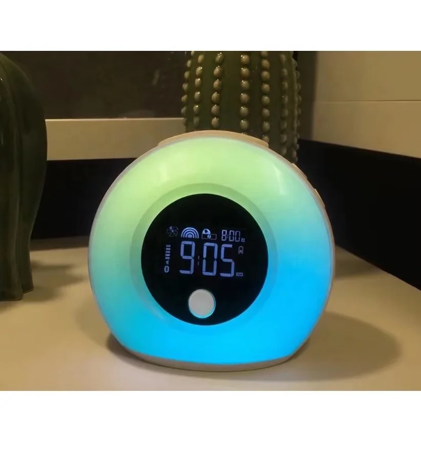 

Colorful Night Light Electric Alarm Clock Mirror Wireless Charger Lamp Desk