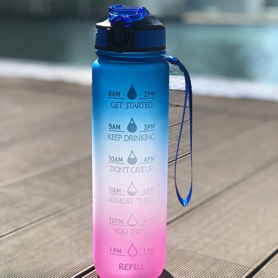 

1000ml Sports Water Bottle With Straw Custom Logo BPA Free Eco-friendly Large motivational plastic waterbottle