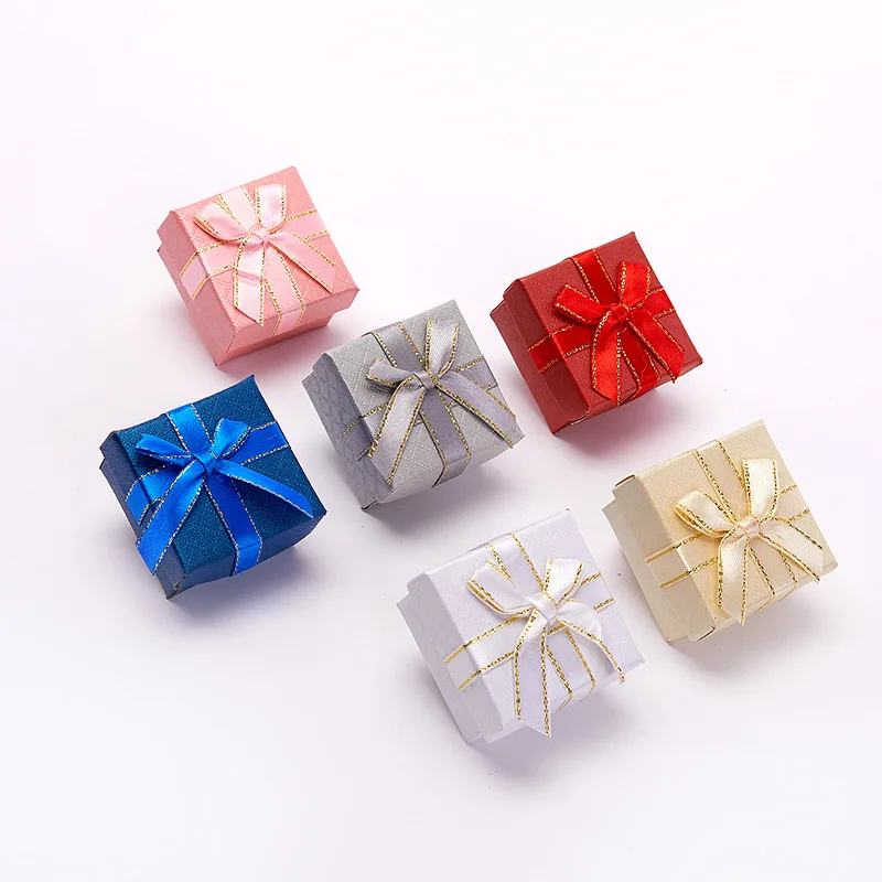 

Wholesale small square bowknot ring box earring gift packaging box stud earrings jewelry storage round box