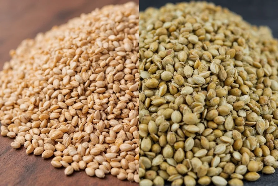 Close-up tasting of caraway and fennel seeds on a plate