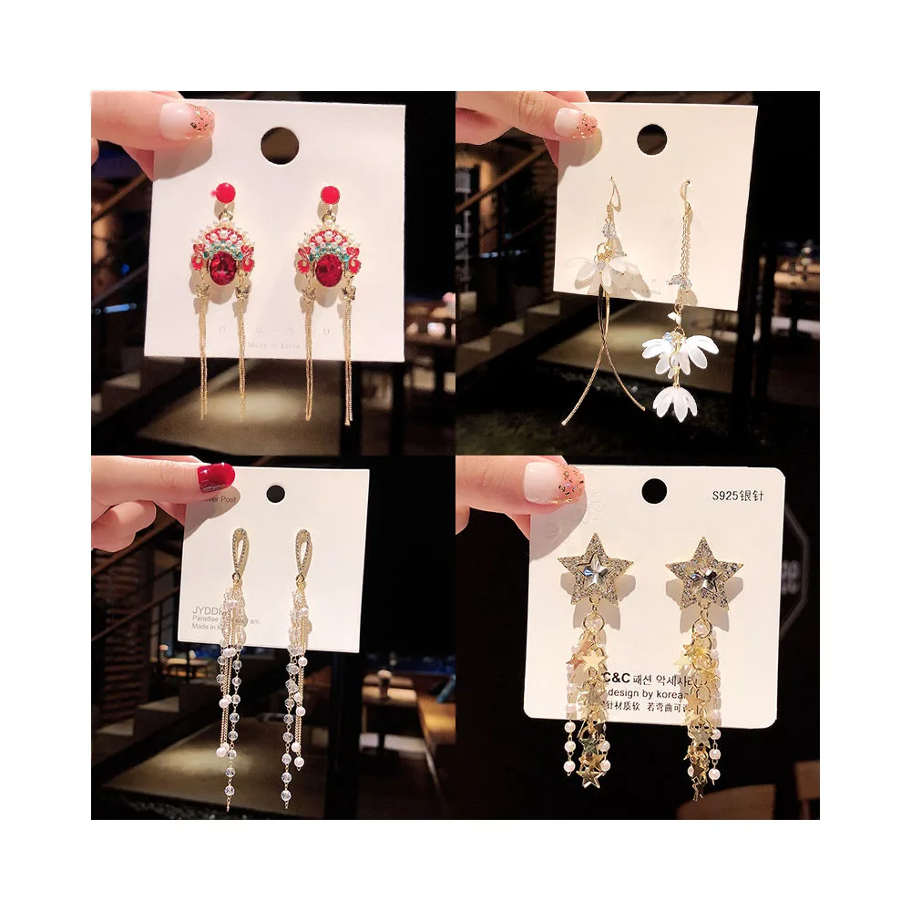 

S925 Silver Pin Exaggerated Retro Pearl Earring Tassel Long Earrings for Women Bijoux Jewelry Wholesale, As picture shows