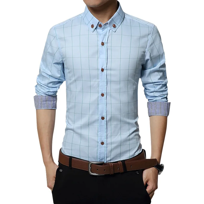 

Hot sale Autumn Brand Men Formal Office Clothes Slim Fit Long Sleeve Shirt Men Striped Plaid Cotton Plus Size Casual Men Shirt, Custom color