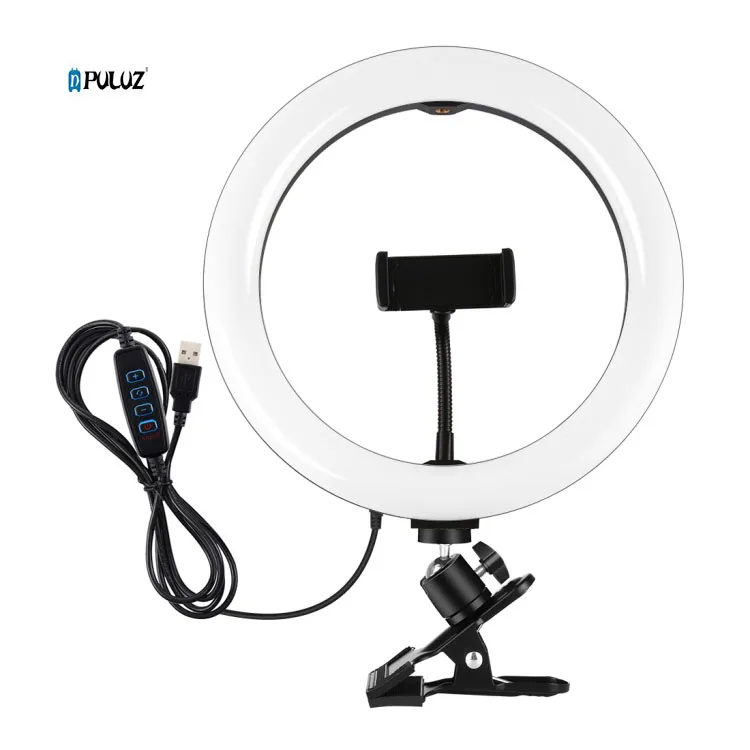 

PULUZ 10.2 inch 26cm Ring Light with Clip USB 3 Modes Dimmable Dual Color Temperature LED Selfie Photography Video Lights