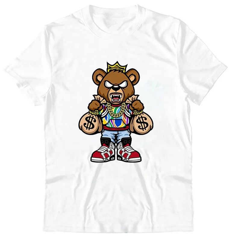 

Wholesale Funny Teddy Bear Graphic Men Tees Custom Logo Crew Neck Streetwear Black Plus Size Man T-shirt