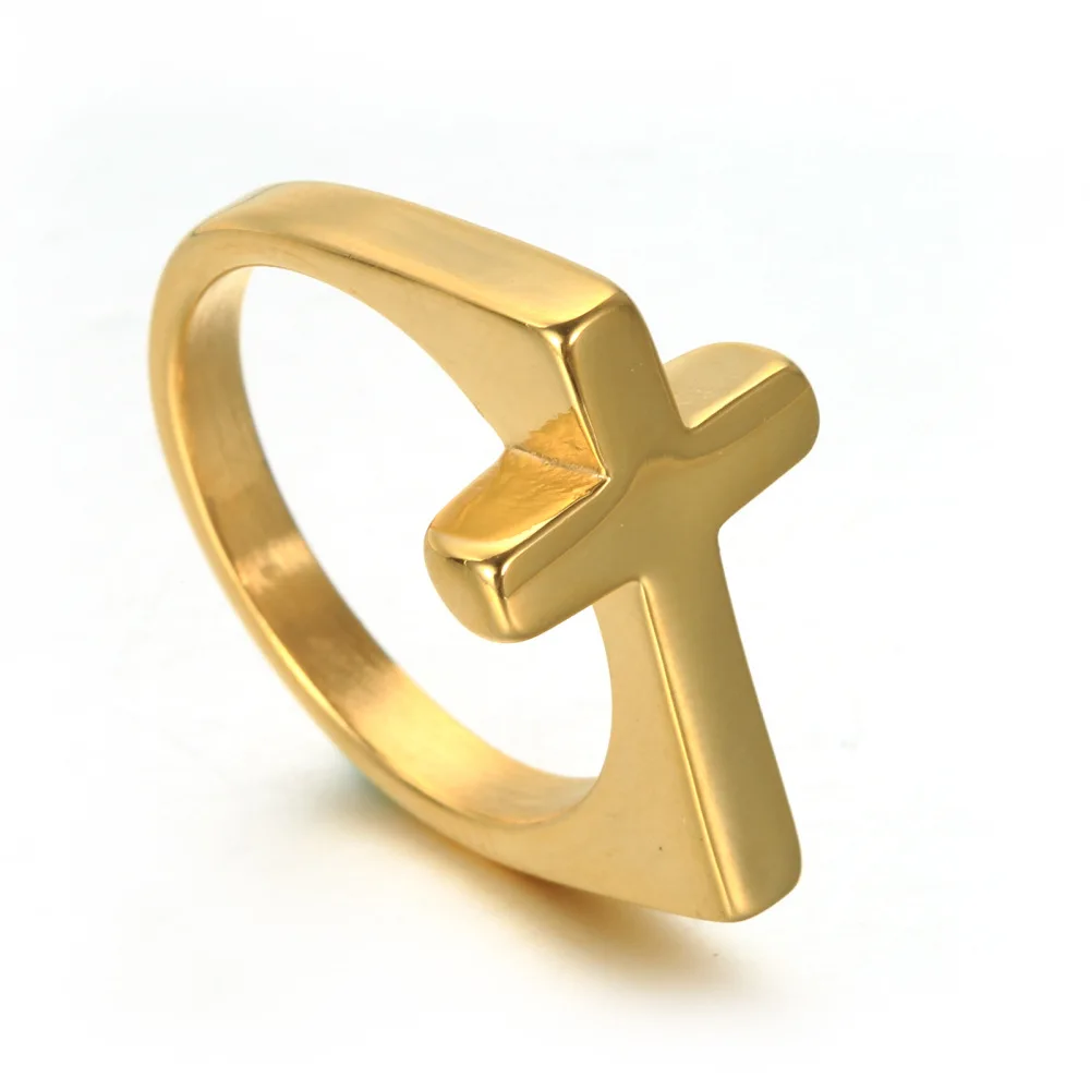 

Fashion Stainless Steel Jewelry Unique Religious Jewelry Gift Gold Plated Christian Cross Men Ring, Gold/silver/black