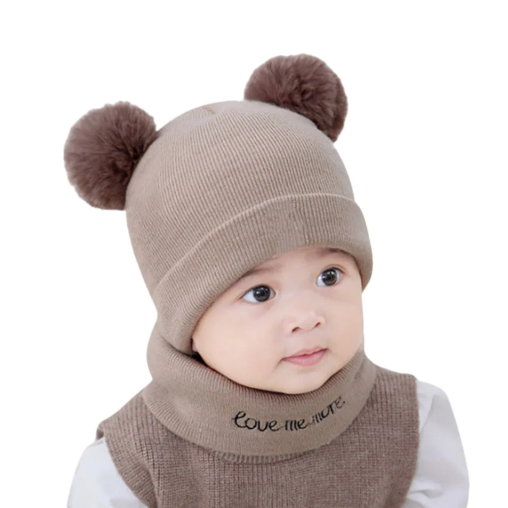 Newborn Baby Kid Boy Girl Warm Knitted Beanie Hat Fur Pom Crochet Hemming Cap