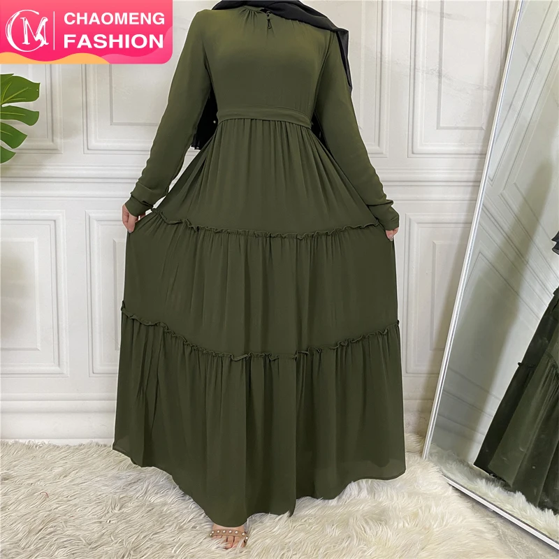 

6496#Latest Modest Chiffon Solid Color Abaya Design Islamic Clothing Women Muslim Maxi Long Dresses, Red/green/pink/beige/black