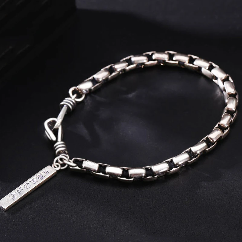 

925 Sterling Silver Bracelet for Men New Handmade Braided Vintage Mantra Lucky Charm Bracelet