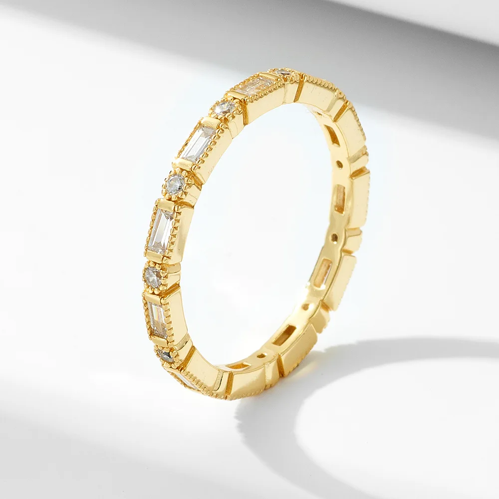 Fashion Jewelry 925 Sterling Silver Ring Rectangular and Round Zircons Gold Plated Couple Rings Engagement Ring