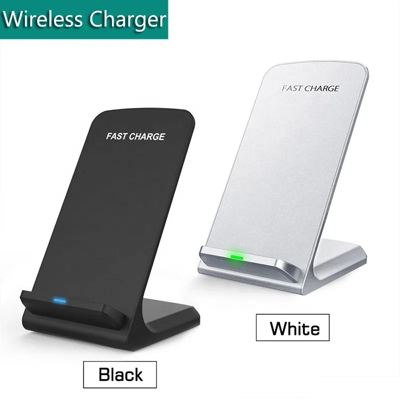 

High quality 10W Fast charging H8 dual 2 coils qi wireless phone charger desk holder for samsung for iphone, White, black