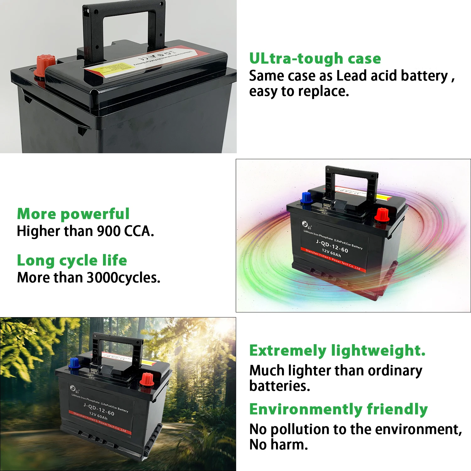 Cca 900 Auto Battery 12v 60ah Lithium Iron Phosphate Battery Engine
