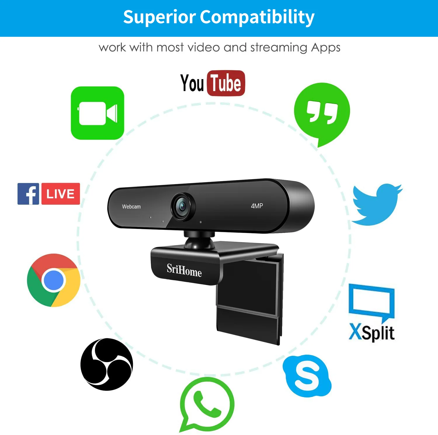 Srihome SH002 4MP Full HD PC Web Cam with Microphone Video Calling and Recording for Computer Laptop Desktop