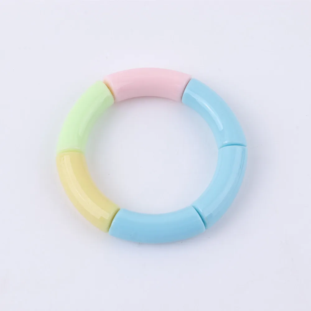 

New Colorful 2021 Resin Stretch Bracelets Neon White Acrylic Beads Curved Tube Bracelet, As the picture
