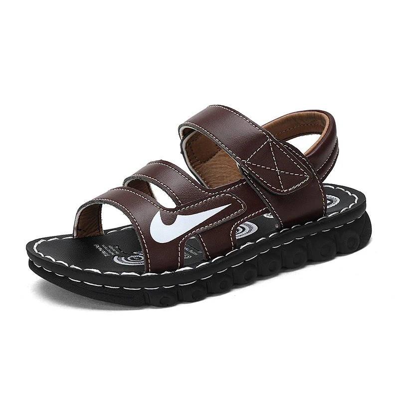 

Summer Childrens Sandals Boys beach Outdoor Non-slip Shoes Sport Kids Leather Sandals, Black brown blue