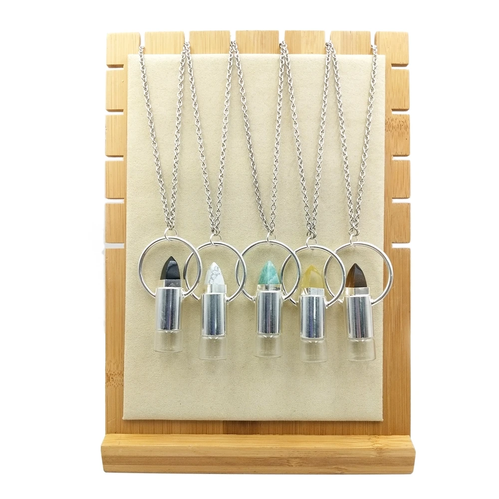 

Citrine Amazonite personalized big pendant Necklace Essential Oil charm silver plated crystal perfume bottle Gemstone, Multi