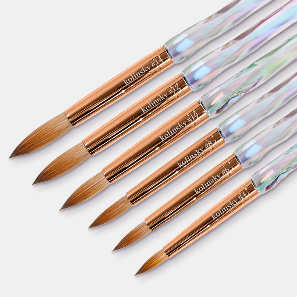 

FUUMUUI Rose Gold Custom Logo Crystal Handle Flash 100% Genuine Germany Kolinsky Acrylic Nail Brush 8 10 12 14 16