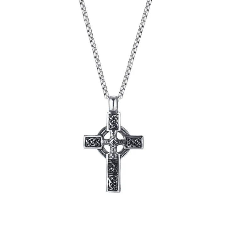 

Fashion new stainless steel men retro alloy geometrical cross pendant necklace, As picture shows