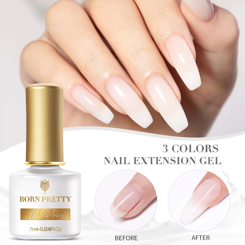 

BORN PRETTY 7ml Clear Milky White Nail Extension Gel Self leveling Nails Quick Extend Acrylic Gel Extensions, 3 colors for choose