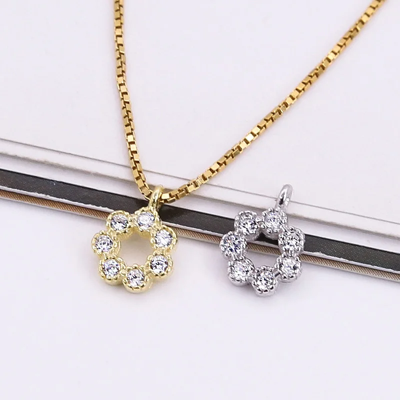 6mm Dainty Tiny 925 Sterling Silver CZ Paved Gold Flower Charms For Jewelry Making