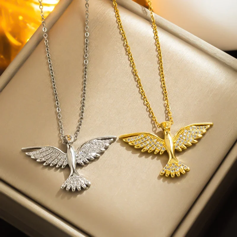 

Diamond Cz Zircon 18K Gold-Plated Stainless Steel Animal Jewelry Eagle Snake Saturn Pendant Chain Necklace