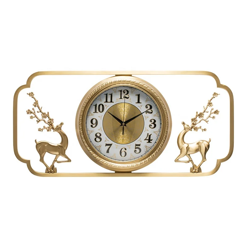 

2021 New Chinese style copper deers wall clock living room sofa background wall clock, Colorful