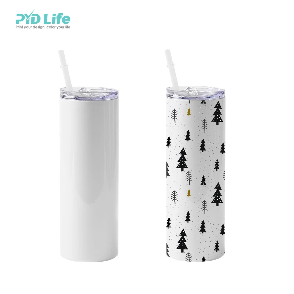 

PYD Life Wholesale RTS 20 OZ Sublimation Blank Stainless Steel Tumblers Straight Sublimation Tumbler with Straw and Slider Lid, White