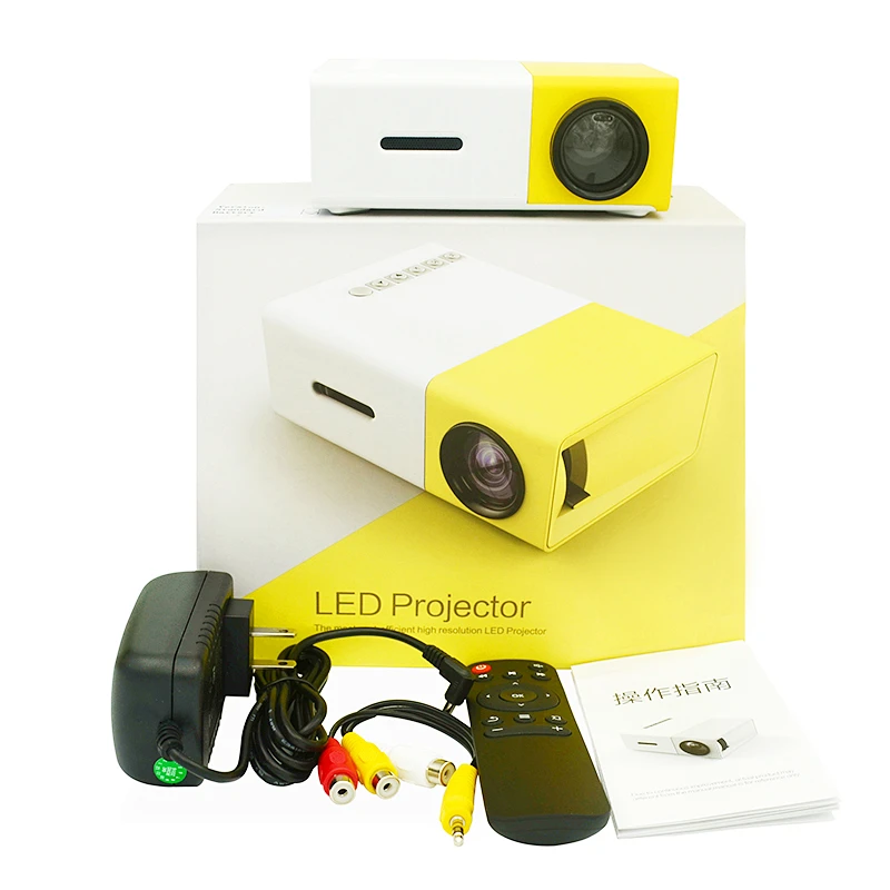 

2021 New Home Mini Led Portable Smart Pocket Cinema Video Projector YG300, Yellow and white, black and white, blue and white