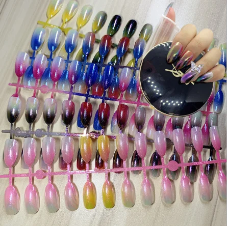 

24pcs/set Colorful Full Cover False Nail Tip Nail Decoration Gradient Matt Aurora Short Ballet Press on Nail Tip, Multi color