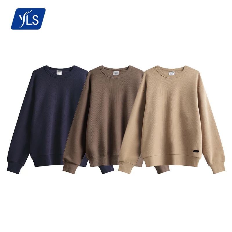 

YLS Autumn Winter Warm Oversized Crewneck Plain Waffle Cotton Sweatshirt Custom Embroidery Logo Mens Jumper