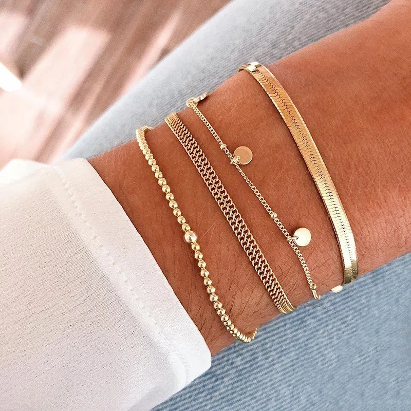 

S925 Sterling Silver Tarnish Free Flat Snake Style Female Bracelet, Gold / silver