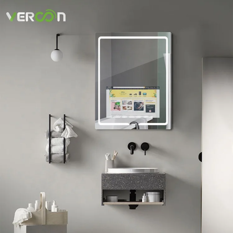 

Vercon Modern smart bathroom mirror with light touch control hotel vanity mirror for bathroom mirror