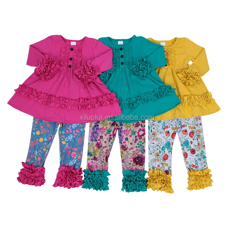 

Wholesale Children Boutique Clothing Kids Icing Ruffle Style Girl Floral Outfits