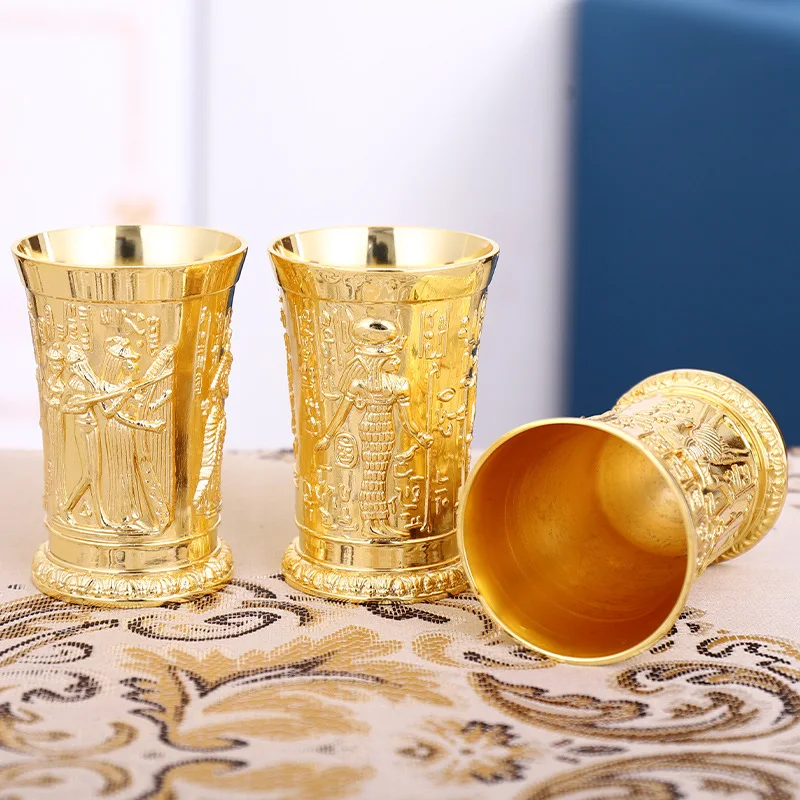 

QIAN HU Metal Carving Wine Cup Vintage Egyptian Wine Glass Retro Sippy Cup ancient Egyptian culture Style Drinking Container, Brozen