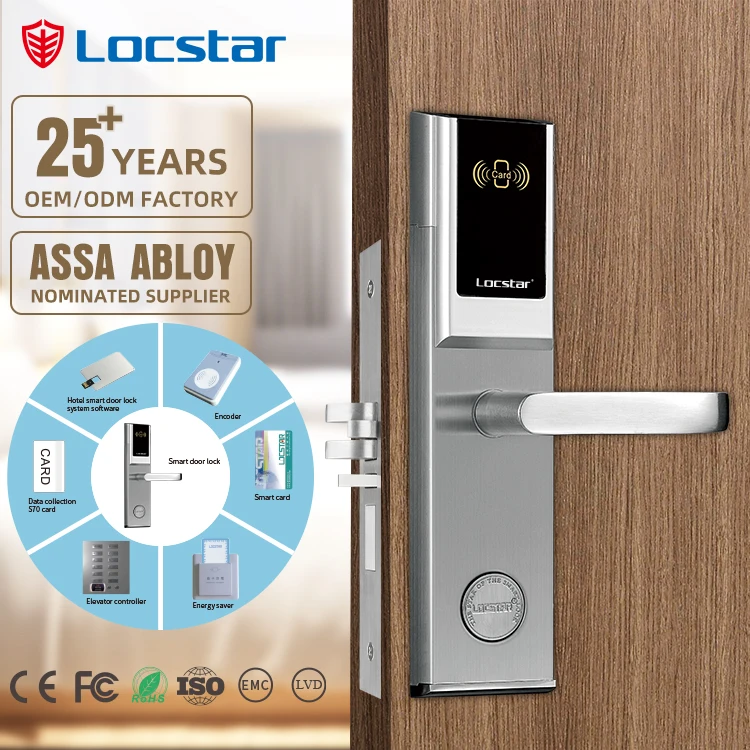 

Locstar Mart Electronic Key Card Security Bedroom Deadbol Safe Hotel Rifd System Software Door Lock hotel card reader door lock