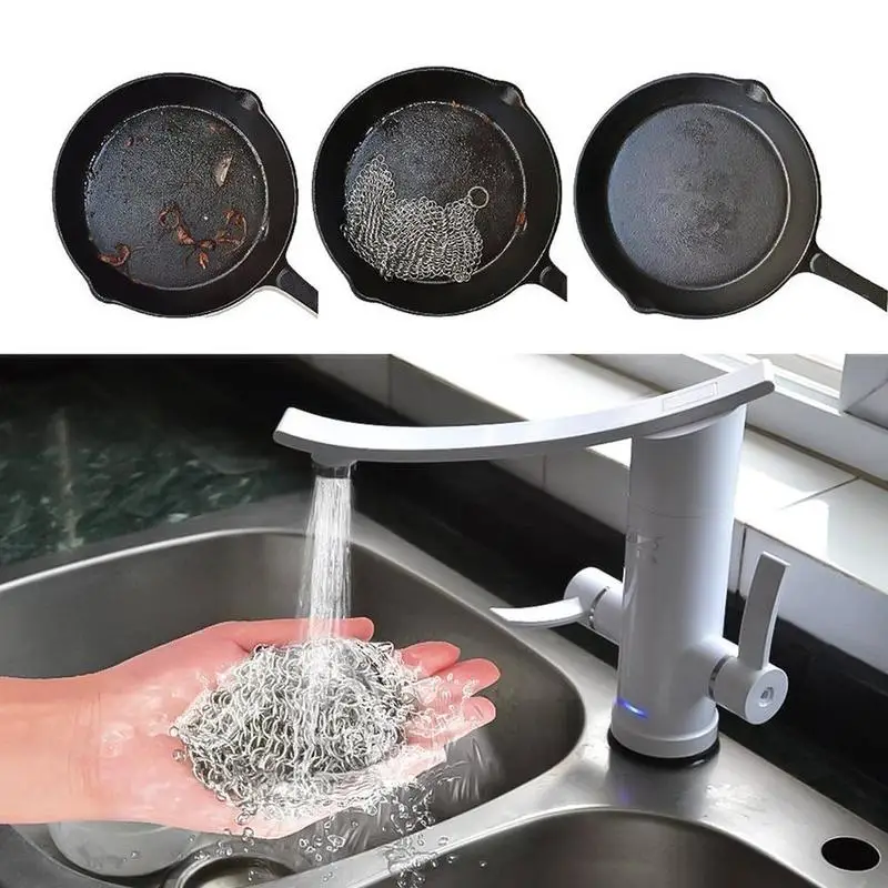 

New Stainless Steel Pot Washing Net Kitchen Cleaning Brush Pot Net Circular Ring Net Kitchen Accessories, As photo
