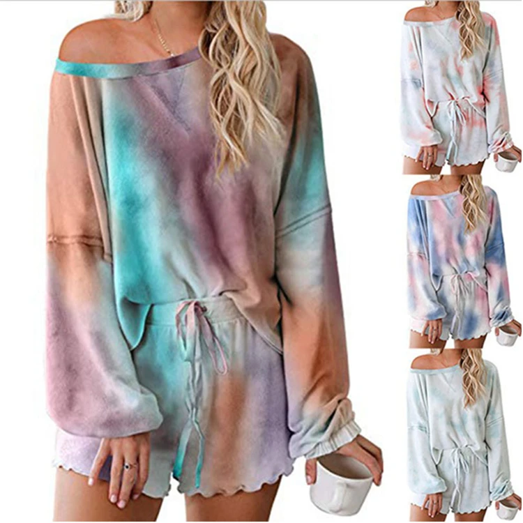 

Summer Tie Dye Sportswear Long Sleeve Shorts 2 Piece Set Women Casual Women Outfits Two Piece Set, 4 colors