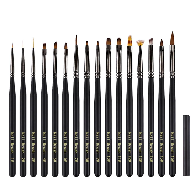 16 Pcs Nail Art Brush Set with Pouch