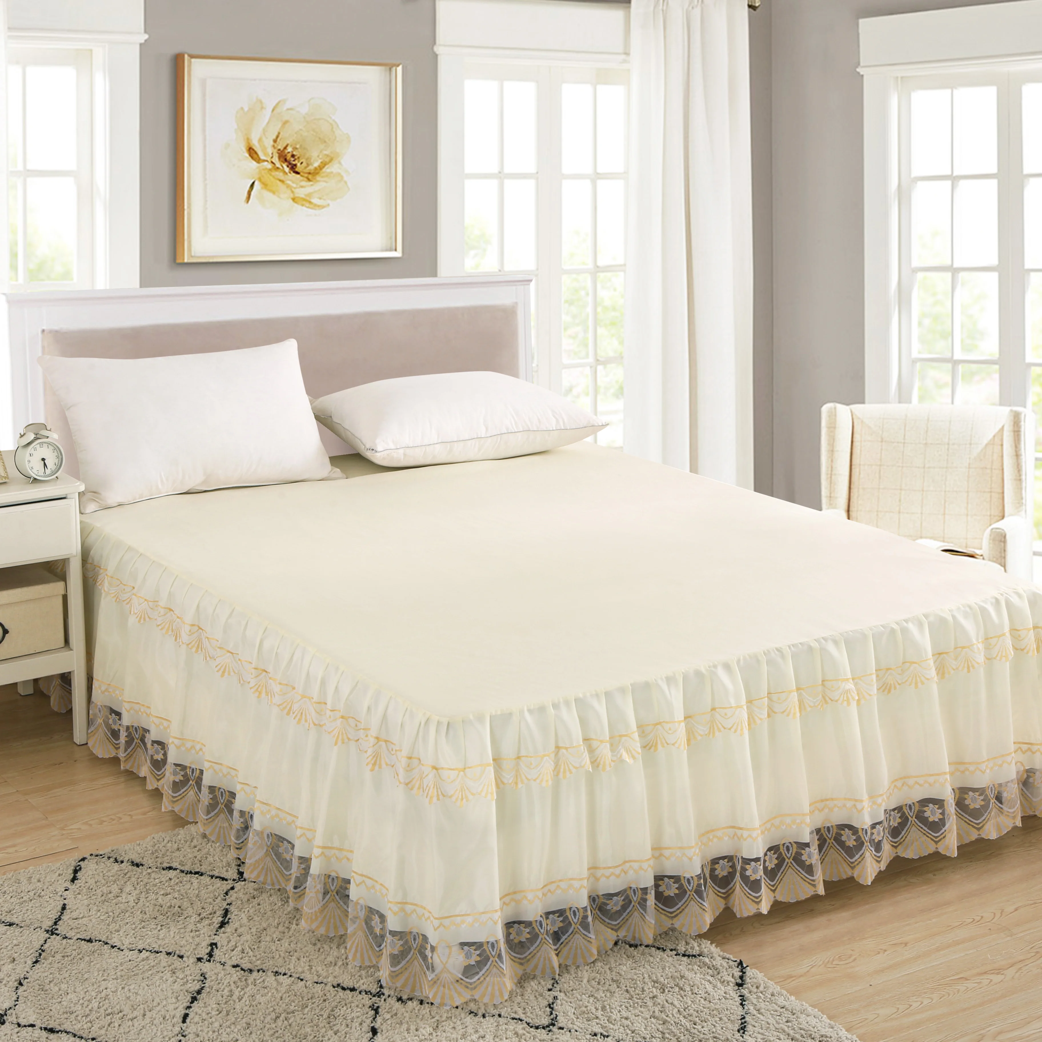 Embroidery Six Colour Lace Bedspread With Tassels Long Lace Bed Skirt