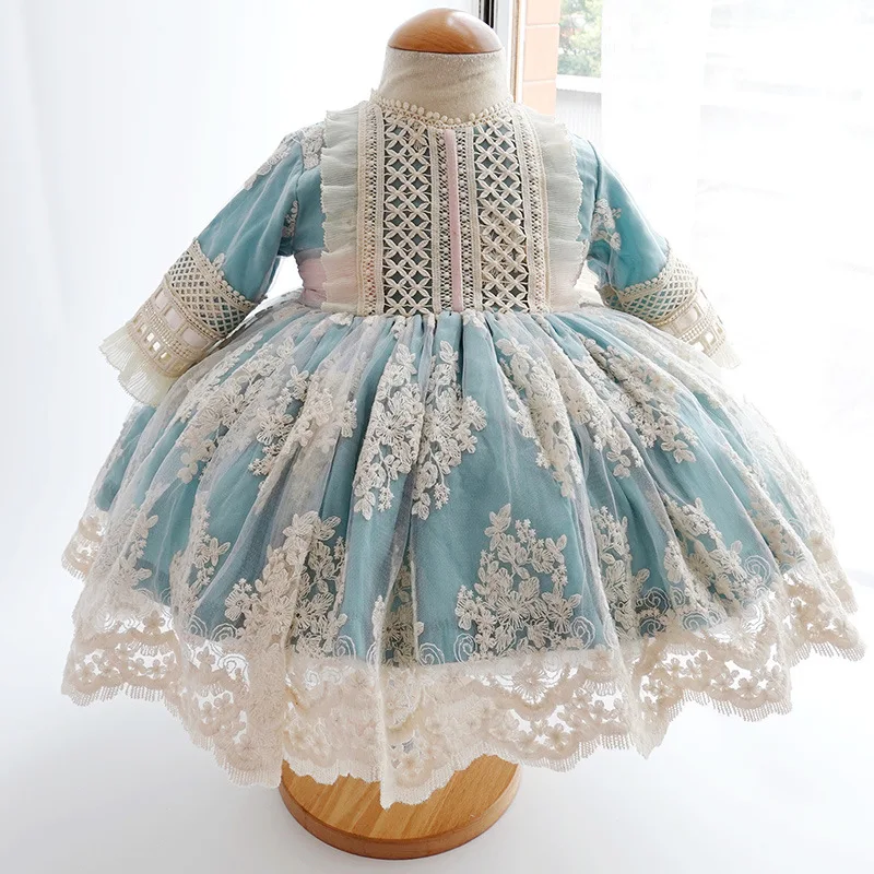 

clothes dress D0149# Baby Girls Clothes Lace Print Vintage Spanish Lolita Dress Birthday Party Cute Dress for Girls