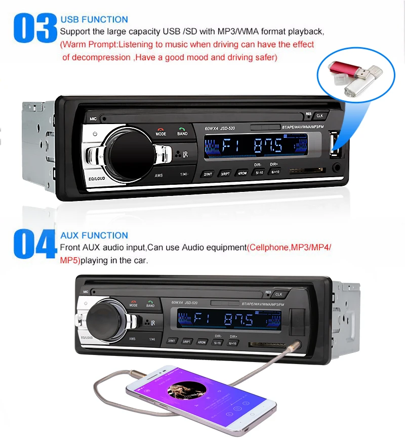 Auto Radio Jsd520 Car Radio Stereo Player Digital Car Mp3 Player 60wx4