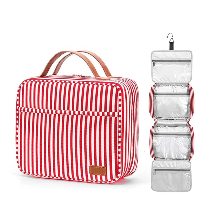 

Striped Canvas Washing Bag Waterproof Wet &Dry Separation Large Capacity Cosmetic Toiletry Pouch Travel Outdoor Home