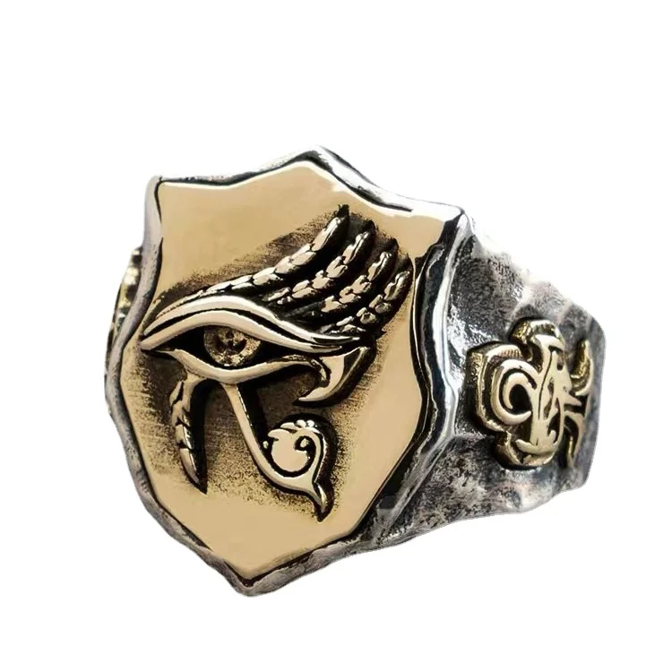 

Certified Factory Direct Sales: S925 Silver Ring Men's Wide Version Eye Of Horus Personality Hipster Domineering Retro