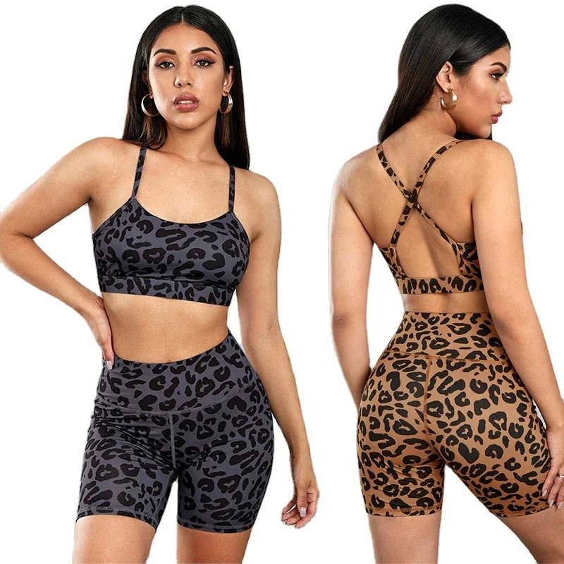 

Wholesale Women Gym Sportswear Girls Athletic Workout Suit Leopard Yoga Set OEM Custom Sexy Women Fitness Tights, Customized colors