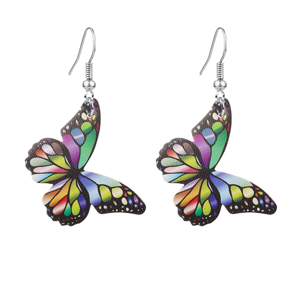 

New Design Jewelry for Women Colorful Butterfly Printed Faux Butterfly Leather Earrings