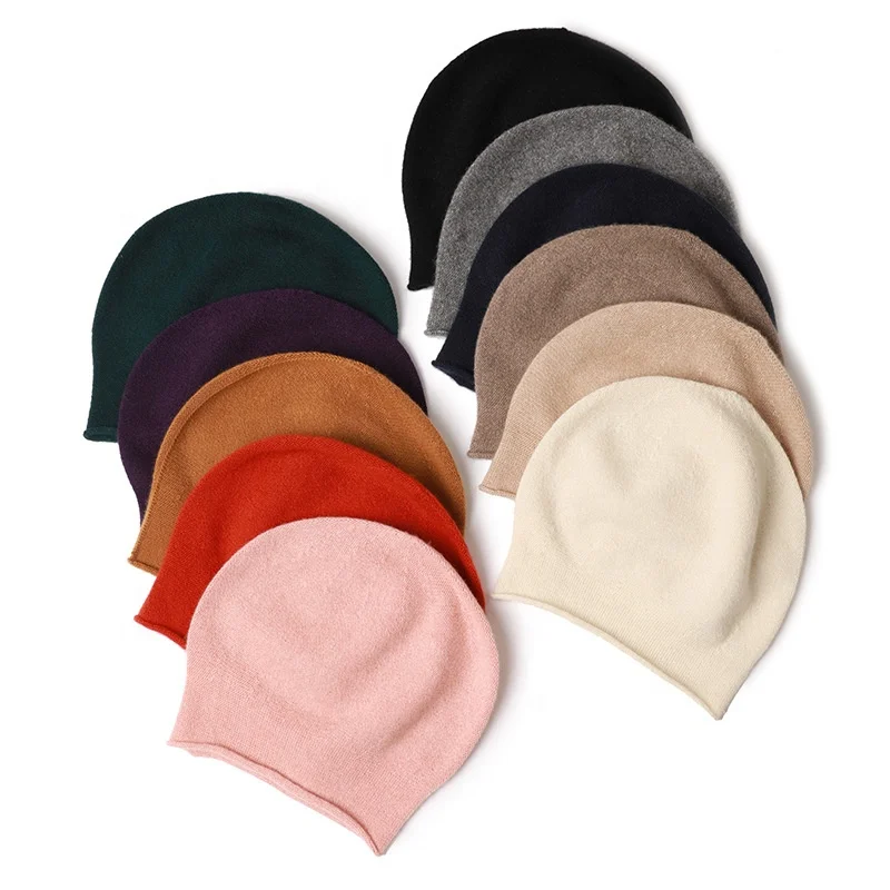 

100% pure cashmere women winter ny beanies hats luxury fashion cute plain knit wool bennie caps with Custom embroidery logo jbm