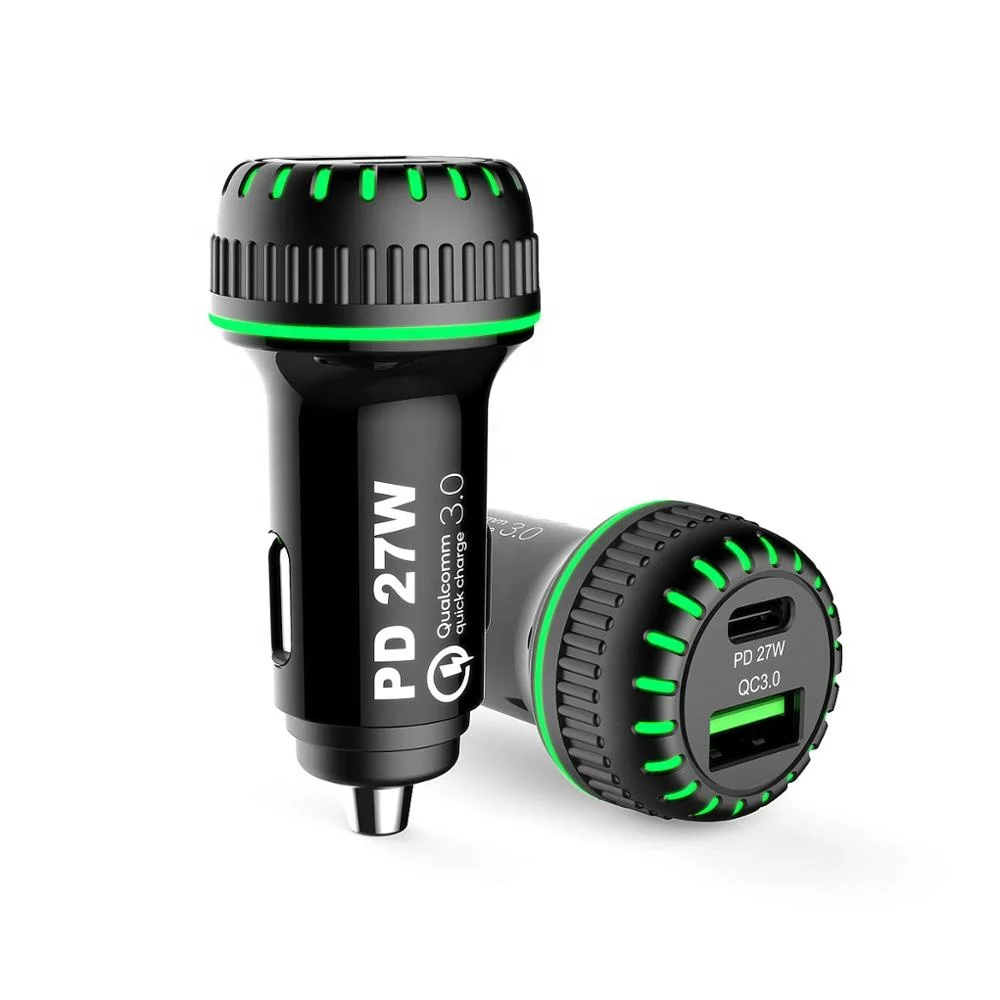

High Speed LED QC3.0 And PD27W Multiple Function Car Charger Fast Charge Mobile Phone Type C And USB Dual USB Car Charger, Black,white
