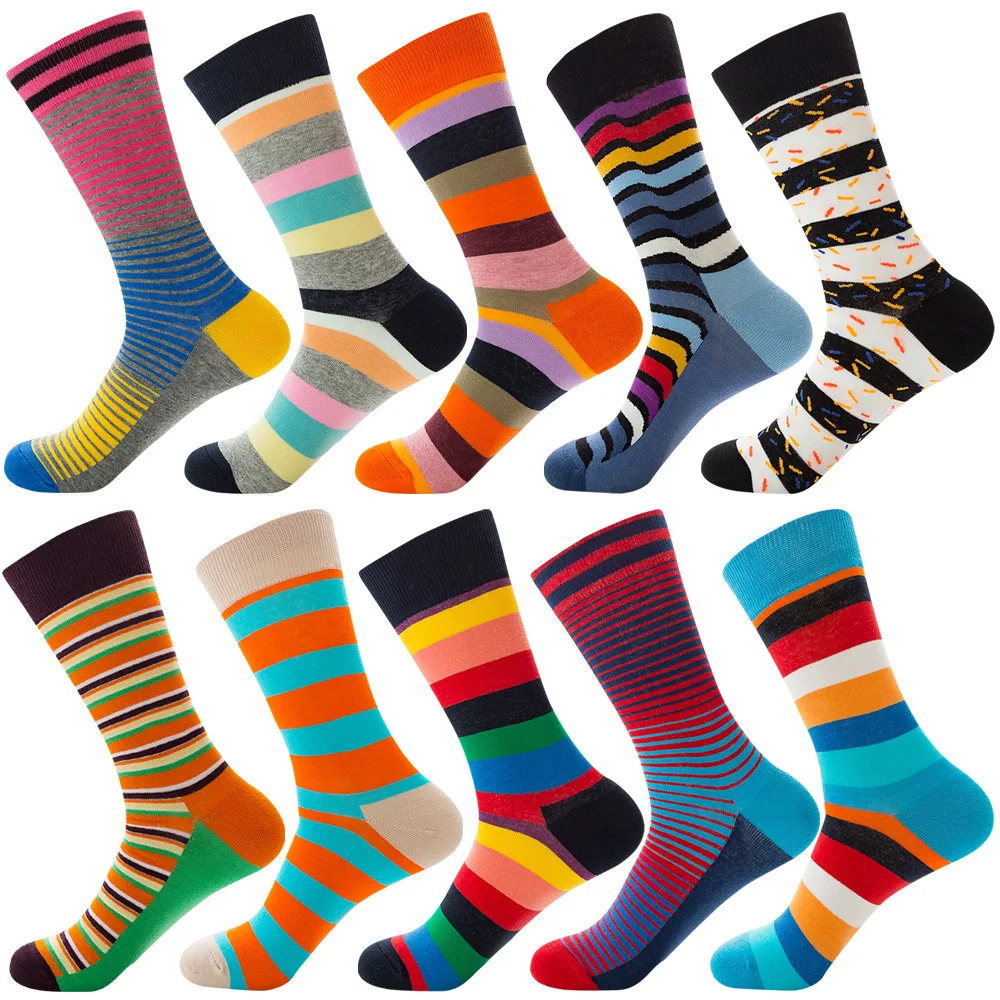 

In stock fun novelty colorful cotton crew socks striped patterned dress socks for men