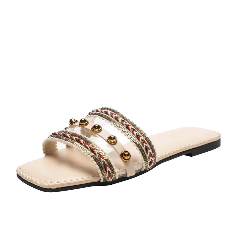 

Low price wholesale 2021 retro National Style Slippers fashionable women's footwear exquisite slide slippers