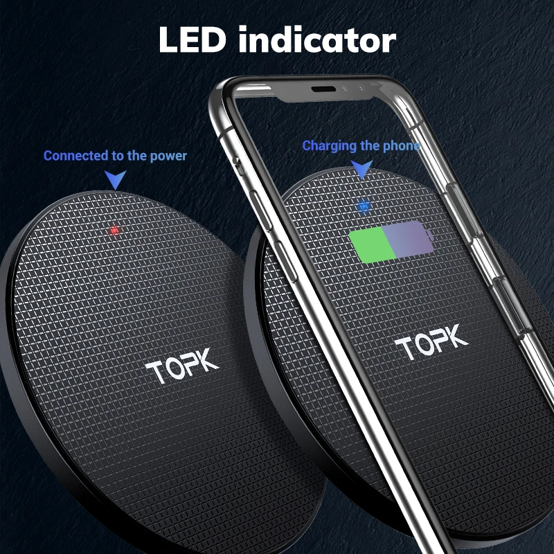 
Free Shipping TOPK 2020 Charger Wireless Portable Fast Wireless Mobile Phone Charger Pad 