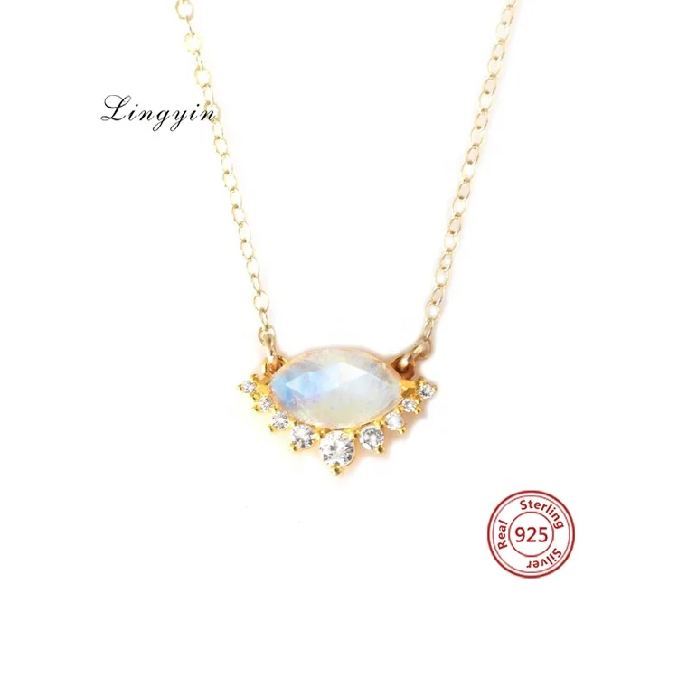 

Womens gemstone 925 sterling silver rainbow moonstone pendant necklace